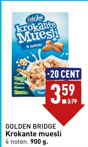 ALDI GOLDEN BRIDGE Krokante muesli 4 noten. 900 g aanbieding