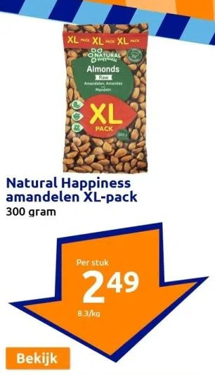 Action Natural happiness amandelen xl-pack aanbieding