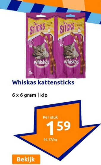 Action Whiskas kattensticks 6 x 6 gram aanbieding