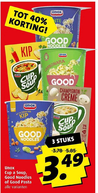 Boni Unox cup a soup, good noodles of good pasta aanbieding