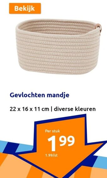 Action Gevlochten mandje 22 x 16 x 11 cm aanbieding