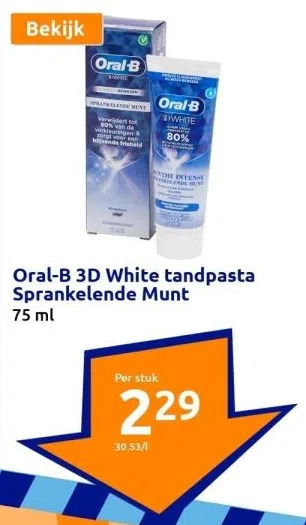 Action Oral-b 3d white tandpasta sprankelende munt aanbieding