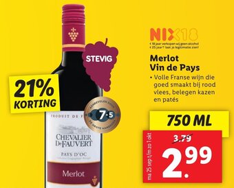 Lidl Merlot Vin de Pays  750ml aanbieding