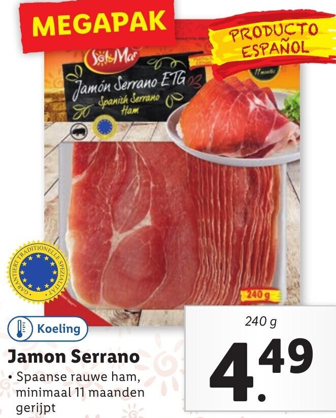 Jamón Serrano 240g aanbieding bij Lidl