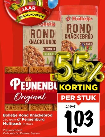 Vomar Voordeelmarkt Bolletje Rond Knäckebröd 250 gram of Peijnenburg Multipack aanbieding