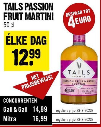 Dirck 3 TAILS PASSION FRUIT MARTINI 50 cl aanbieding