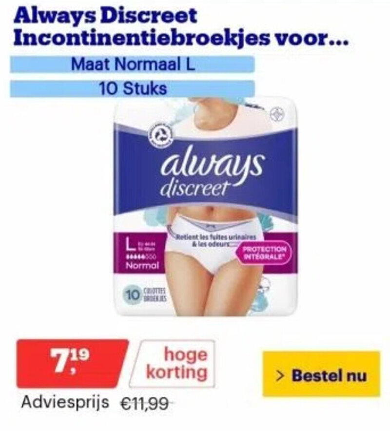Bol.com Always Discreet Incontinentiebroekjes voor aanbieding