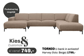 Trendhopper TORNIO U-bank in actiestof Harvey (foto: Beige) aanbieding