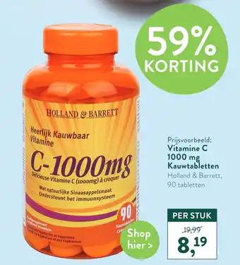 Holland & Barrett Vitamine C 1000 mg Kauwtabletten aanbieding