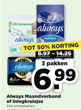 PLUS Always maandverband of inlegkruisjes aanbieding