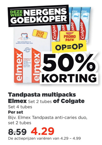 PLUS Tandpasta multipacks elmex set 2 tubes of colgate aanbieding