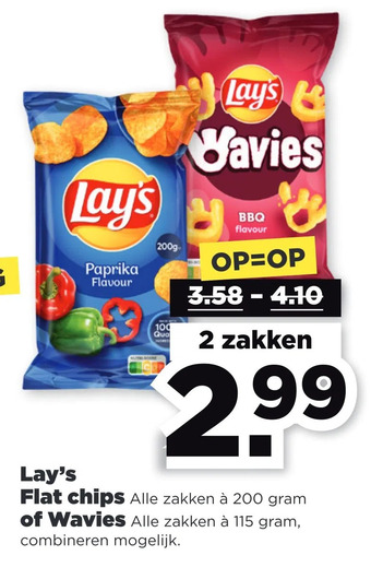 PLUS Lay's flat chips of wavies aanbieding
