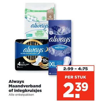 PLUS Always maandverband of inlegkruisjes aanbieding