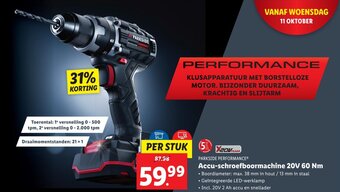 Lidl PARKSIDE PERFORMANCE Accu-schroefboormachine 20V 60 Nm aanbieding