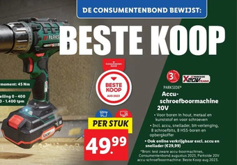 Lidl Parksideⓡ accu schroefboormachine 20v aanbieding