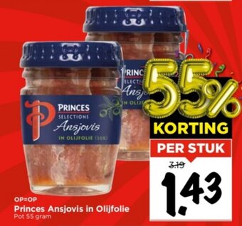 Vomar Voordeelmarkt Princes Ansjovis in Olijfolie Pot 55 gram aanbieding