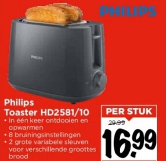 Vomar Voordeelmarkt Philips Toaster HD2581/10 aanbieding