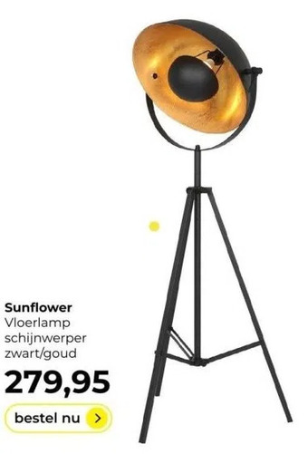 Lampidee Sunflower vloerlamp schijnwerper zwart/goud aanbieding