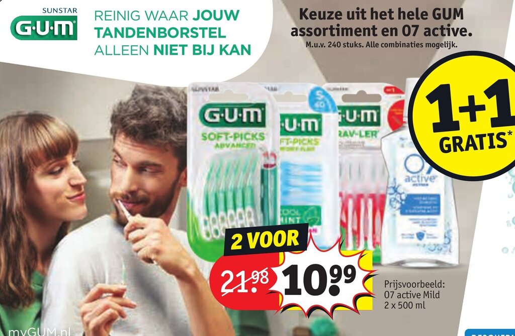 Keuze uit het hele GUM assortiment en 07 active aanbieding bij Kruidvat