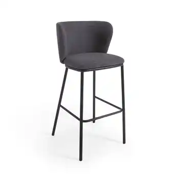 fonQ Kave home - ciselia kruk donkergrijs chenille en staal hoogte 75 cm aanbieding