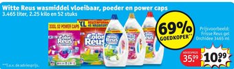 Kruidvat Witte Reus wasmiddel vloeibaar, poeder en power caps 3.465 liter, 2.25 kilo en 52 stuks aanbieding