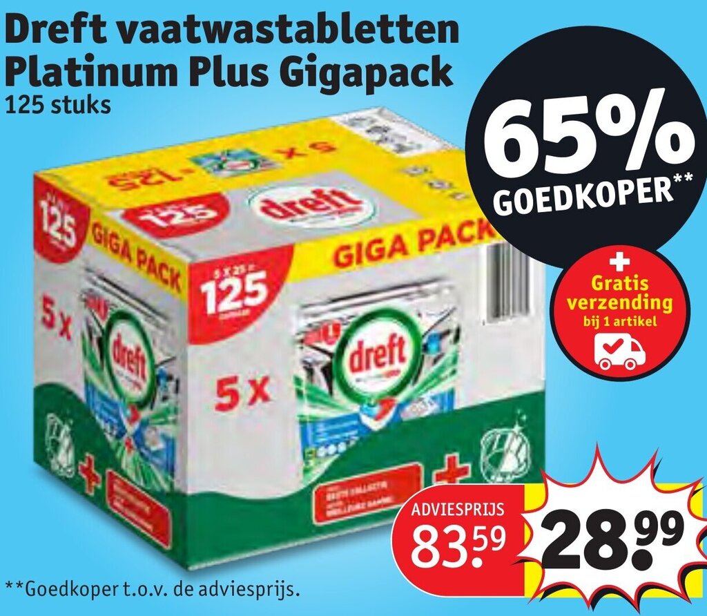 Kruidvat Dreft vaatwastabletten Platinum Plus Gigapack aanbieding