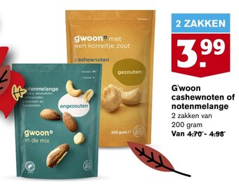 Hoogvliet G'woon cashewnoten of notenmelange  200g aanbieding