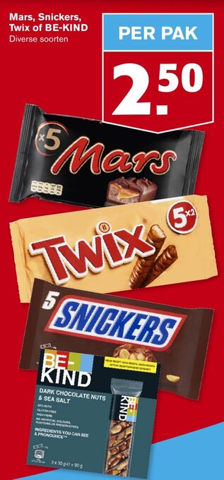 Hoogvliet Mars, Snickers, Twix of BE-KIND aanbieding