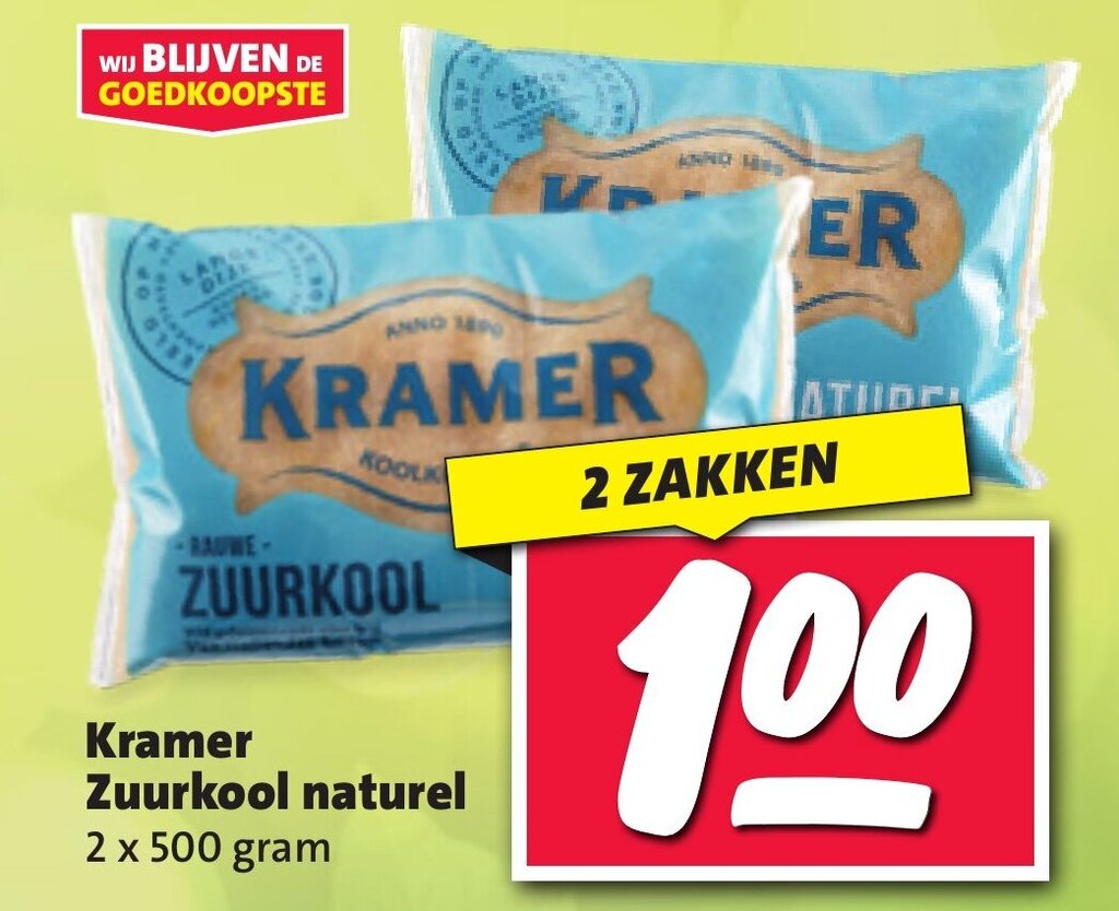 Nettorama Kramer Zuurkool naturel 2x500 g 2 zakken aanbieding