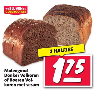 Nettorama Molengoud Donker Volkoren of Boeren Vol koren met sesam 2 HALFJES aanbieding