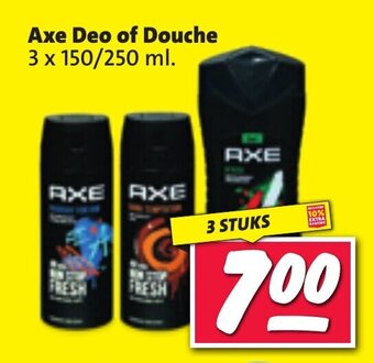 Nettorama Axe Deo of Douche 3 x 150/250 ml 3 stuks aanbieding