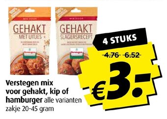 Boni Verstegen mix voor gehakt, kip of hamburger 20-45 gram 4 stuks aanbieding