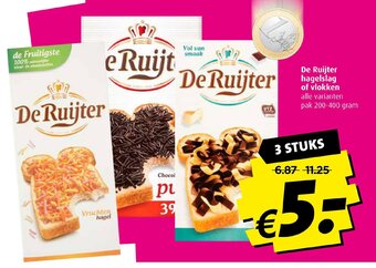 Boni De Ruijter hagelslag of vlokken 200-400 g 3 struks aanbieding