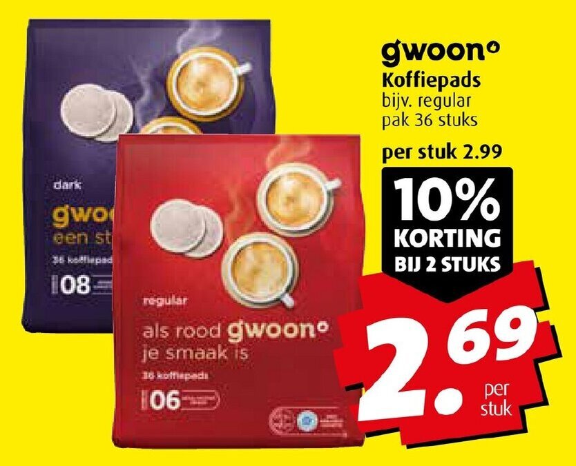 Boni gwoono Koffiepads 36 stuks aanbieding
