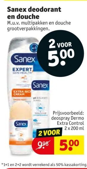 Kruidvat Sanex deodorant en douche aanbieding