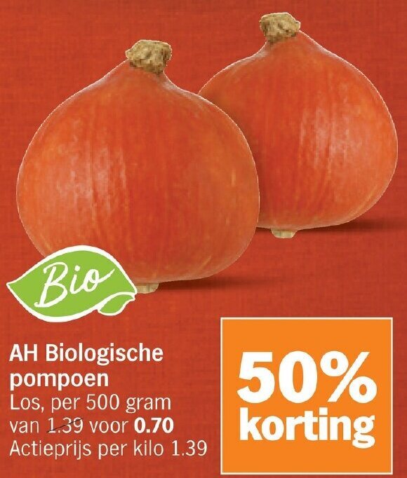 Albert Heijn AH Biologische pompoen  500g aanbieding