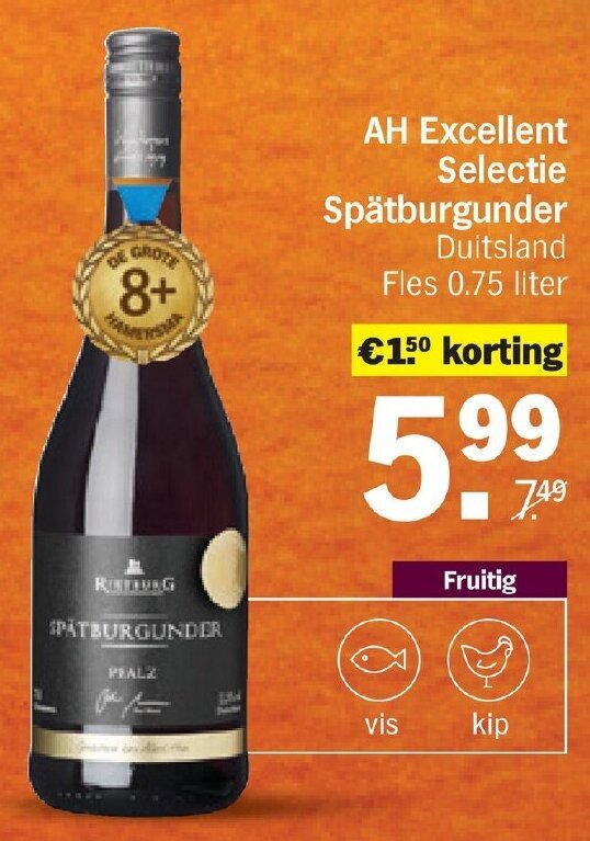 Albert Heijn AH Excellent Selectie Spätburgunder  0.75 liter aanbieding