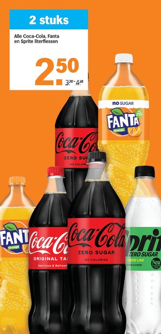 Albert Heijn Alle Coca-Cola, Fanta en Sprite literflessen aanbieding