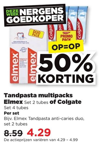 Hoogvliet Tandpasta multipacks Elmex of Colgate aanbieding