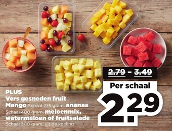 Hoogvliet PLUS Vers gesneden fruit Mango, ananas , meloenmix, watermeloen of fruitsalade aanbieding