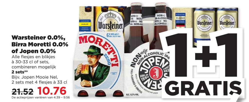Hoogvliet Warsteiner 0.0%, Birra Moretti 0.0% of Jopen 0.0% aanbieding