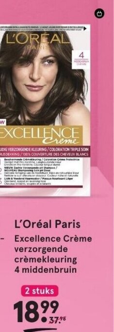 Etos L'Oréal Paris Excellence Crème verzorgende crèmekleuring 4 middenbruin aanbieding