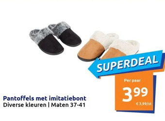 Action Pantoffels met imitatiebont diverse kleuren | maten 37-41 aanbieding