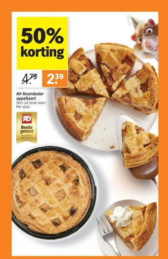 Albert Heijn Ah roomboter appeltaart vers uit onze oven per stuk aanbieding