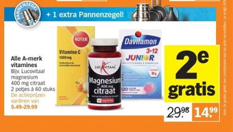 Albert Heijn Alle a-merk vitamines bijv. lucovitaal magnesium aanbieding