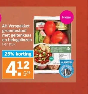 Albert Heijn Ah verspakket groentestoof met geitenkaas en belugalinzen per stuk aanbieding