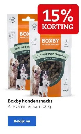 Boerenbond Boxby hondensnacks alle varianten van 100 g. aanbieding