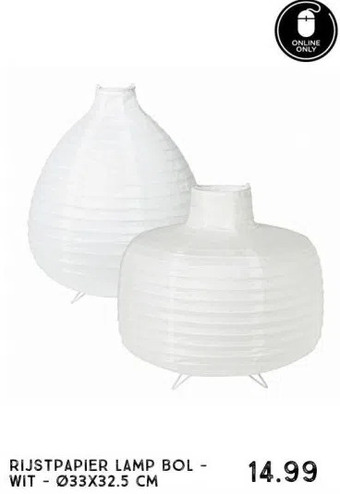 Xenos Rijstpapier lamp bol - wit - ø33x32.5 cm aanbieding