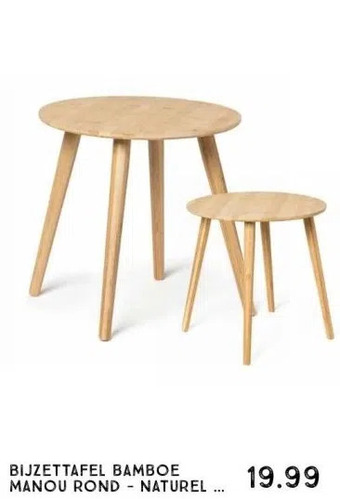 Xenos Bijzettafel bamboe manou rond - naturel - ø40x40 cm aanbieding