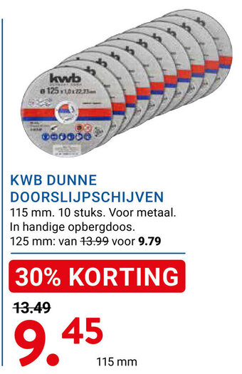 Kluswijs KWB DUNNE DOORSLIJPSCHIJVEN 115 mm. 10 stuks. aanbieding